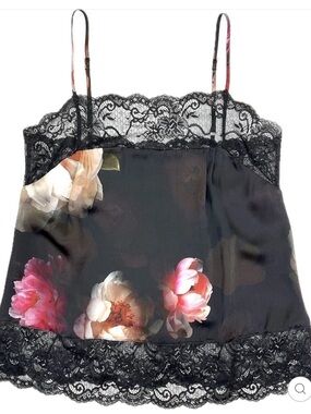 NWT Samantha Chang Eloise Silk Lace Camisole with Subtle Floral Accents Sz S